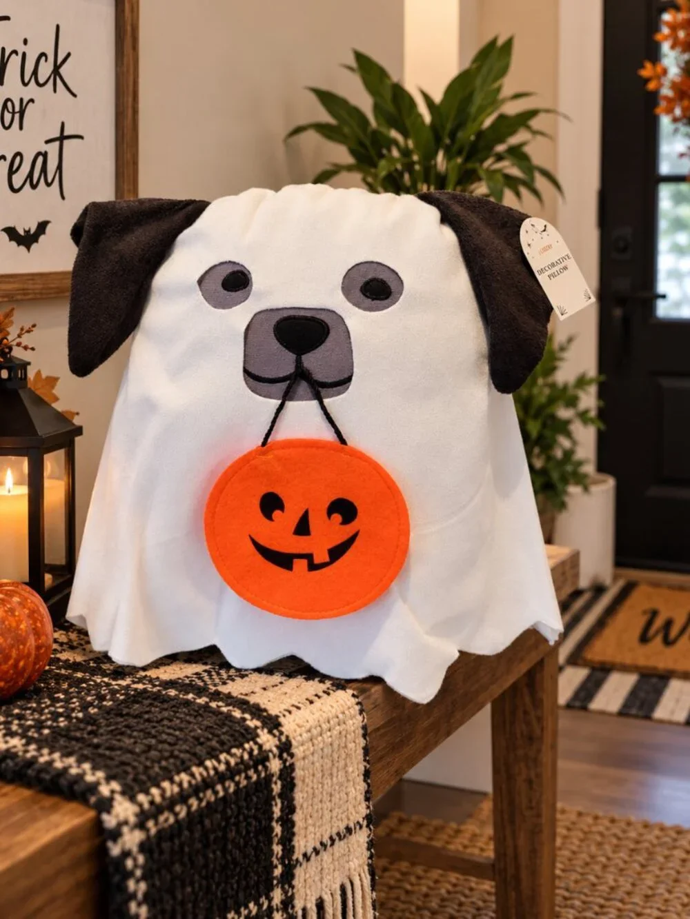 Target Bullseye Dog Ghost Halloween Pillow 2024 Pumpkin Trick or Treat NWT